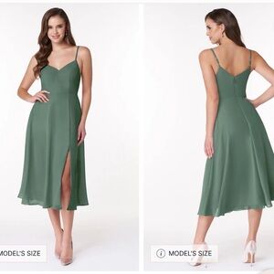 Azazie Midi Slip Dress in Sage Green custom size 14/16